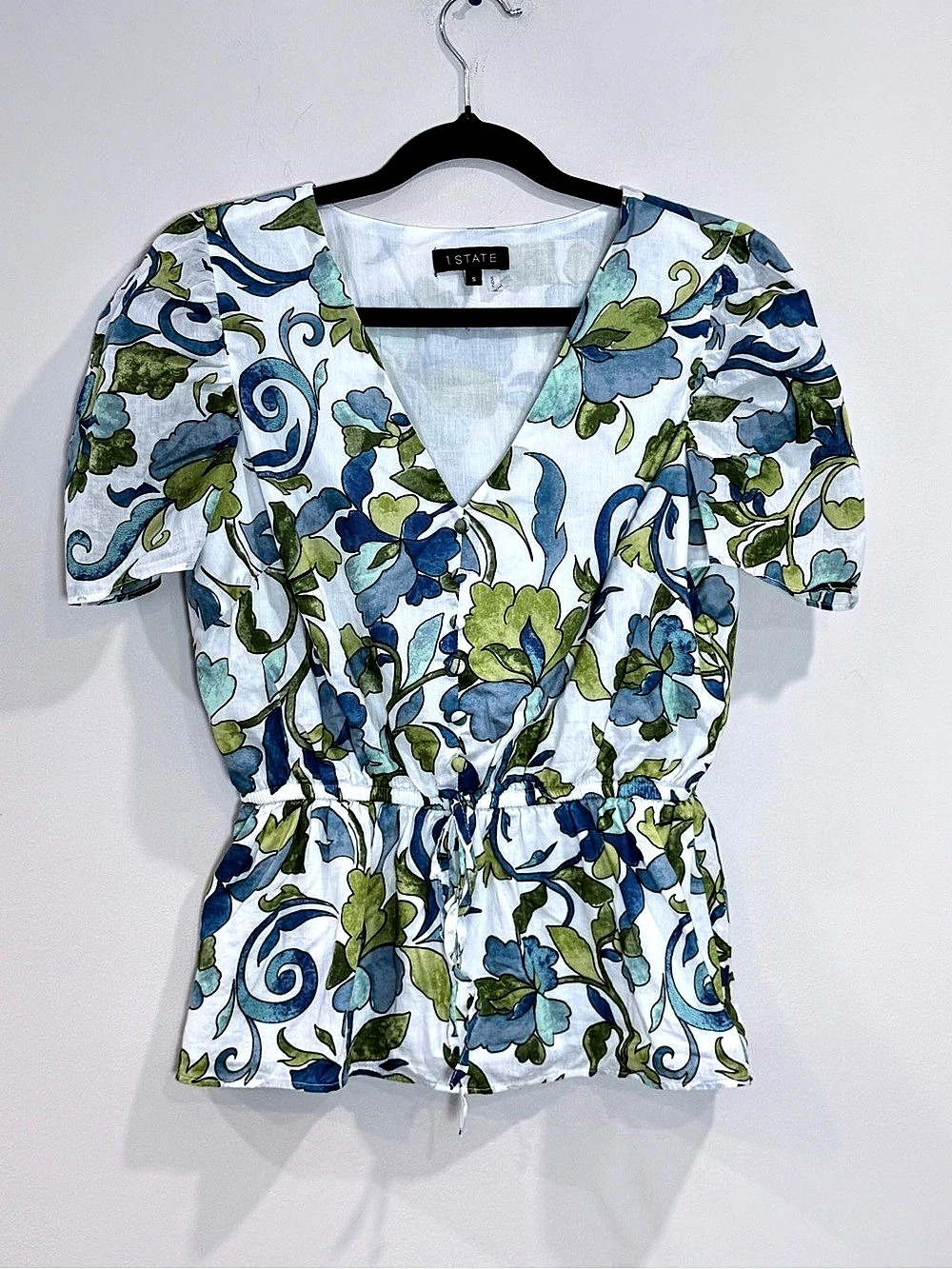 🔥1.STATE Women’s Cinched Waist Button Front Blouse Floral Top Size S EC🔥